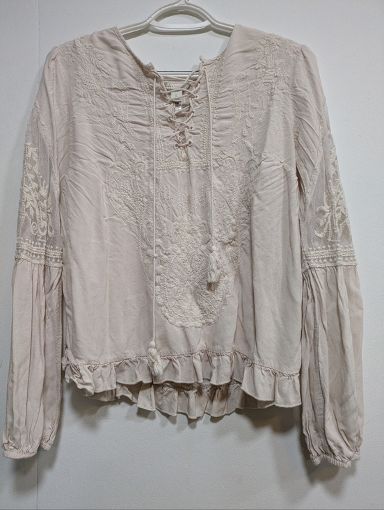 Tops - Cream Lace-Up Peasant Top